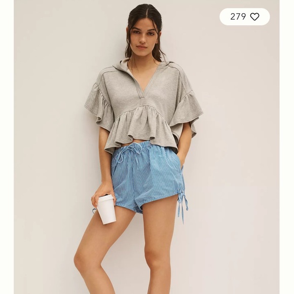 Anthropologie Gray Ruffle Hoodie Top - Picture 2 of 4